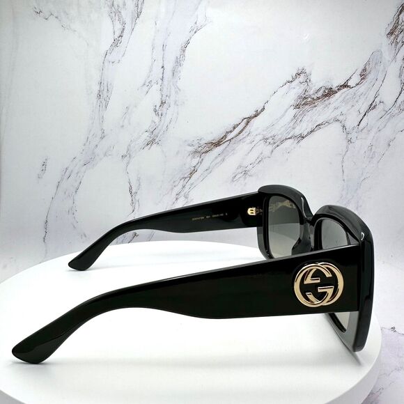 New GUCCI Sunglasses Black Square Acetate Gold GG Metal Logo Oversized - Picture 4 of 16